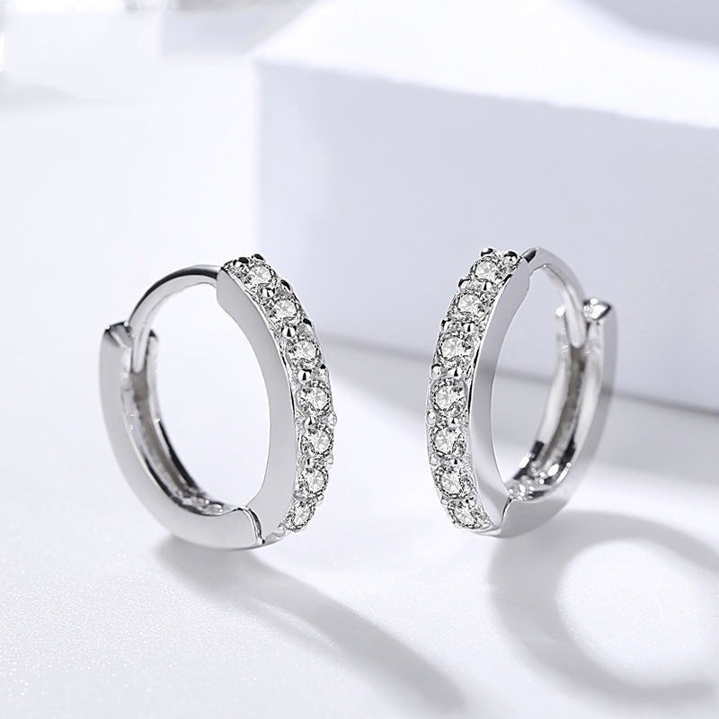 925 Sterling Silver Zirconia Huggie Hoop Earrings 2