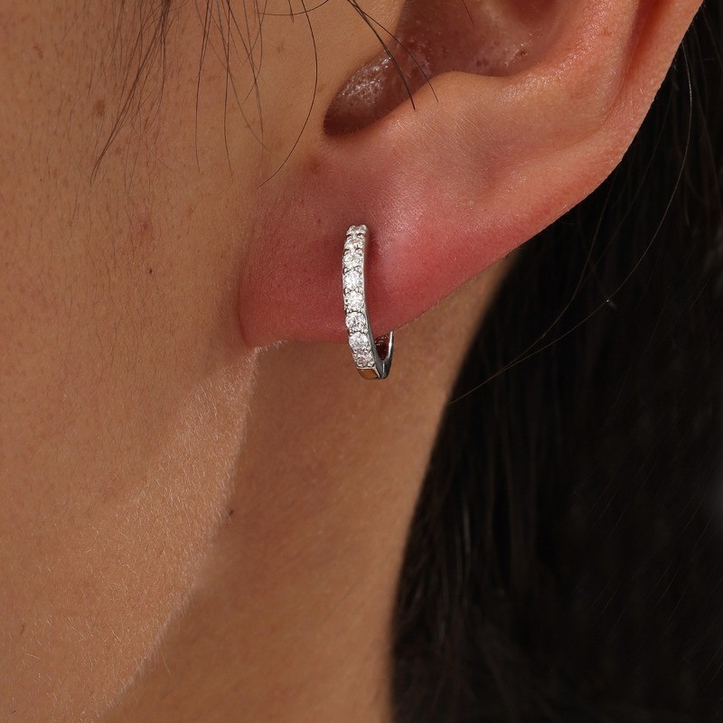 925 Sterling Silver Zirconia Huggie Hoop Earrings 3