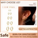 5 Pairs 14K Gold Plated Huggie Hoop Earrings 2