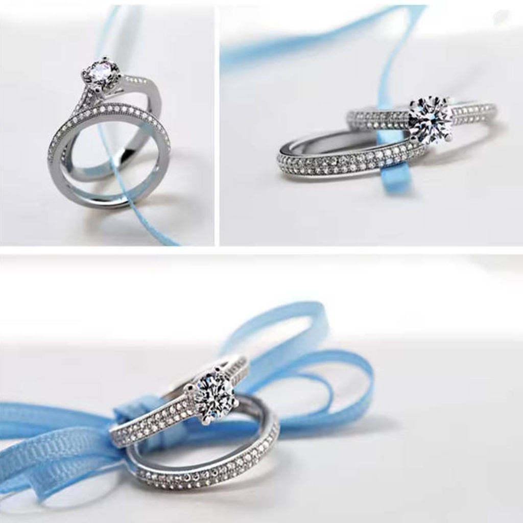 1 pair Vintage Halo 925 Sterling Silver Wedding Ring Set 4