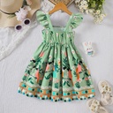 Girls' summer style small fly sleeve plant print dress 2