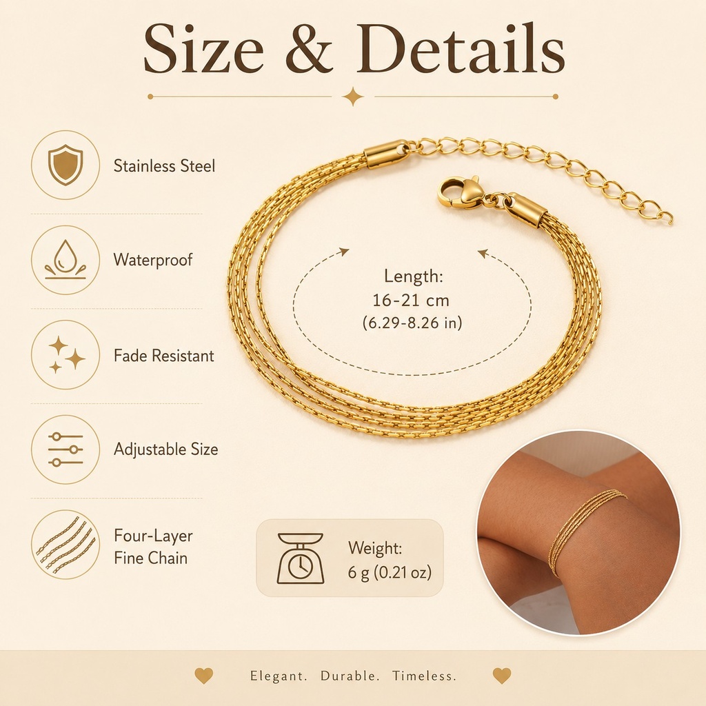 Stainless Steel Bracelet Thin Link Multilayer Chain Bracelet 3