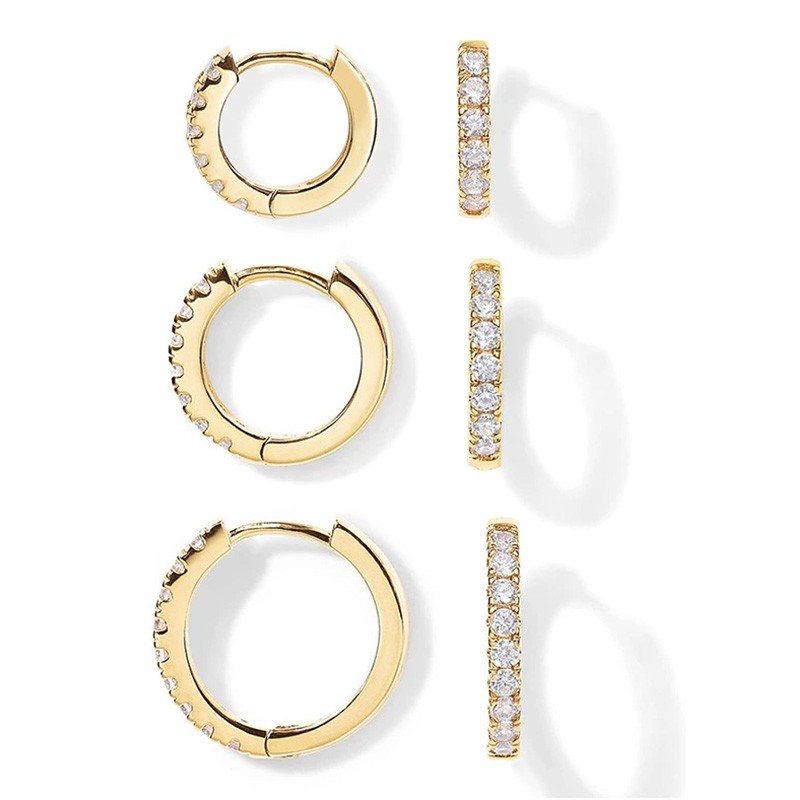 925 Sterling Silver Gold Plated Small Zirconia Huggie Hoop E 3