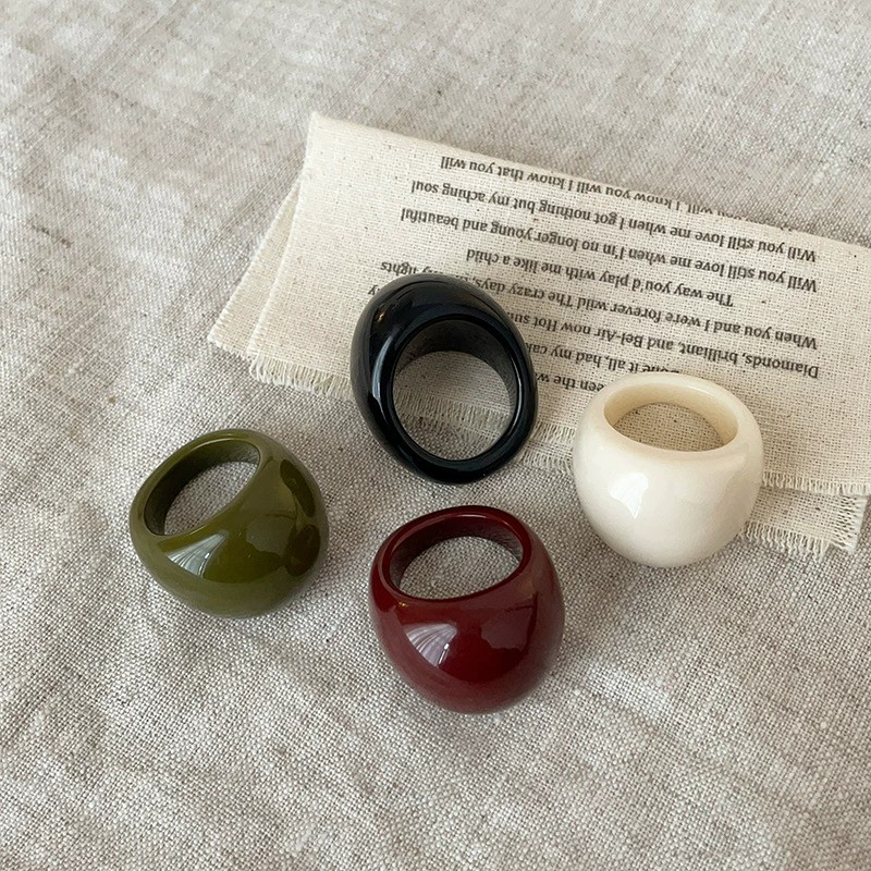 HangZhi 4pcs/set Vintage Irregular Geometric Resin Ring Set 6