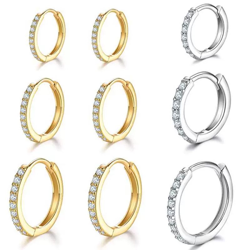 925  فضة مطلية بالذهب صغيرة زركونيا Huggie هوب أقراط للنساء الفتيات (Silver color, 12mm)