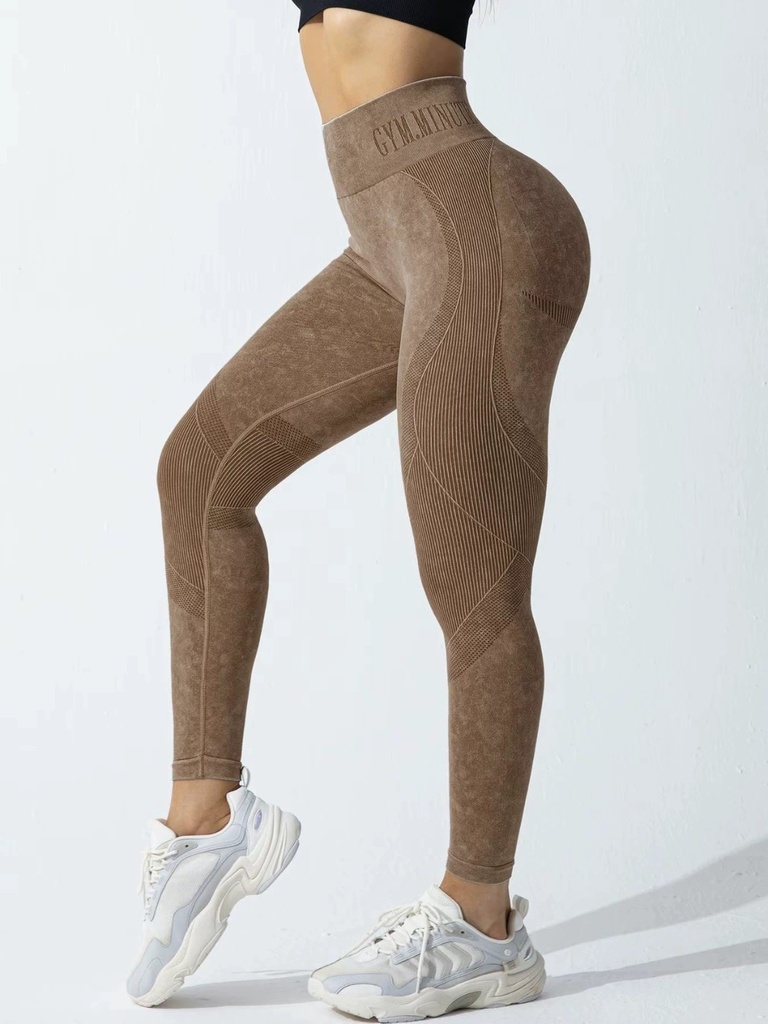 Pantalon de Yoga taille haute sans couture (MARRON, M)