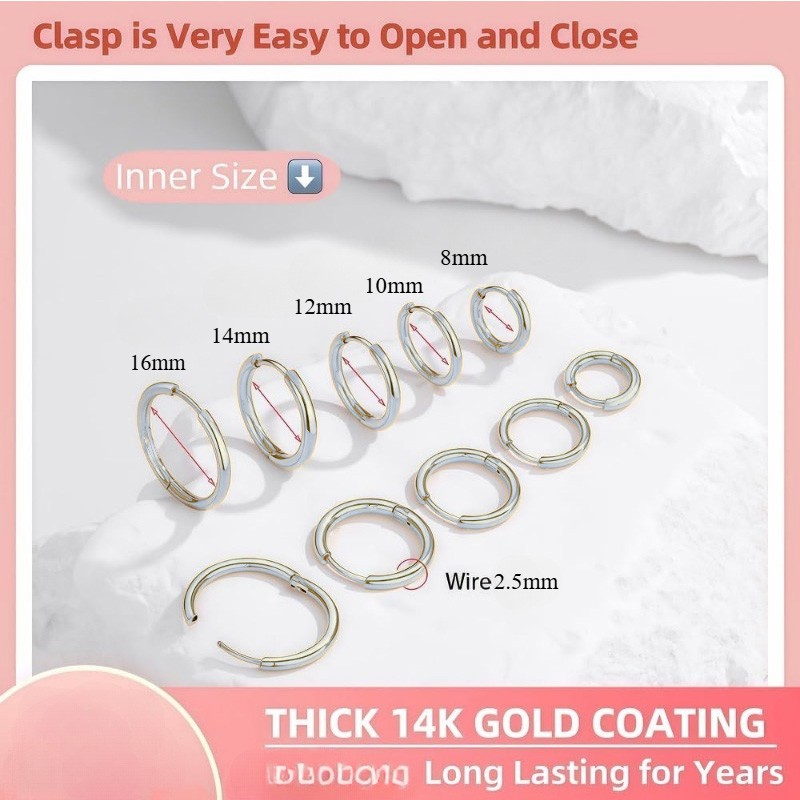 5  أزواج 14K مطلية بالذهب Huggie هوب أقراط للنساء خفيفة الوزن الحد (NS879-NS883)