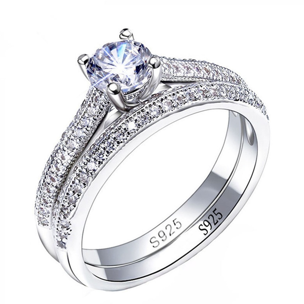 1 paire de bagues de mariage Vintage Halo en argent Sterling 925 (7)