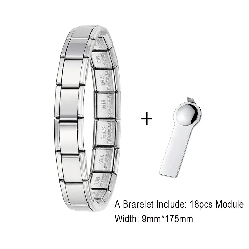 سوار مرن من الفولاذ المقاوم للصدأ مع أداة وصلة سحر إيطالية بعرض 9  مم (Silver color)