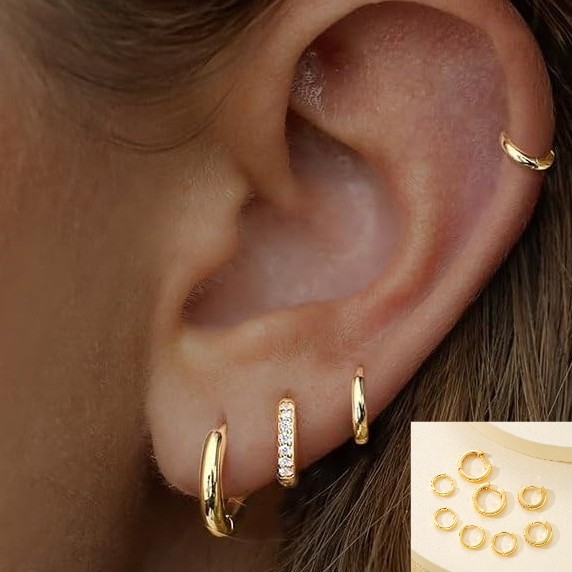 8 paires de boucles d'oreilles créoles rondes en cristal